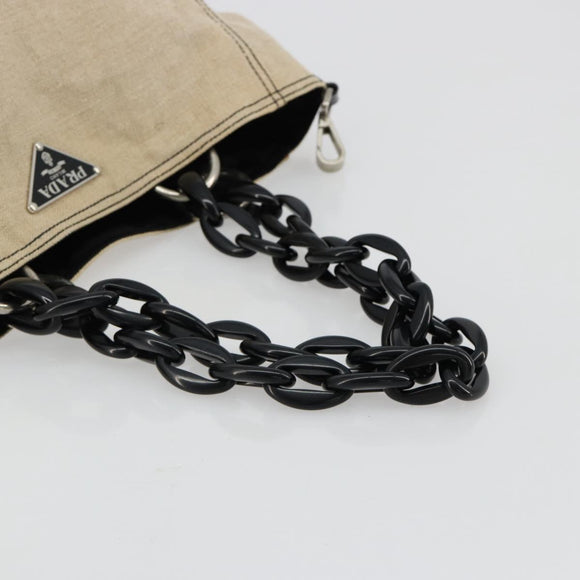 PRADA Plastic Chain Tote Bag Canvas Beige Silver Auth 182198