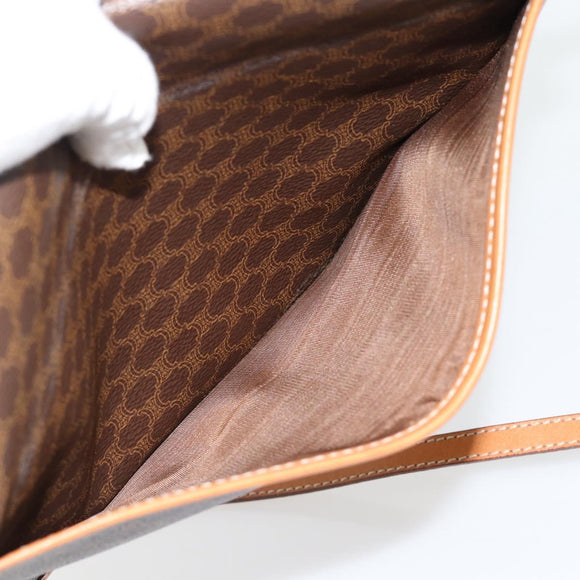 CELINE Macadam Canvas Shoulder Bag PVC Leather Brown Gold Auth 182200A