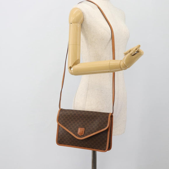 CELINE Macadam Canvas Shoulder Bag PVC Leather Brown Gold Auth 182200A