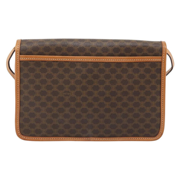 CELINE Macadam Canvas Shoulder Bag PVC Leather Brown Gold Auth 182200A