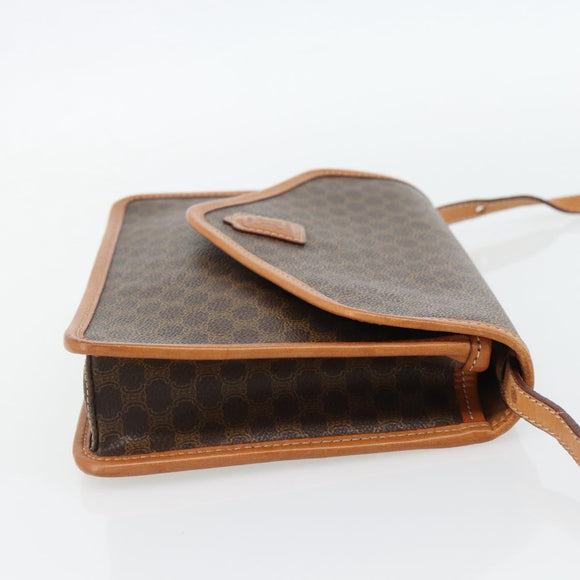 CELINE Macadam Canvas Shoulder Bag PVC Leather Brown Gold Auth 182200A