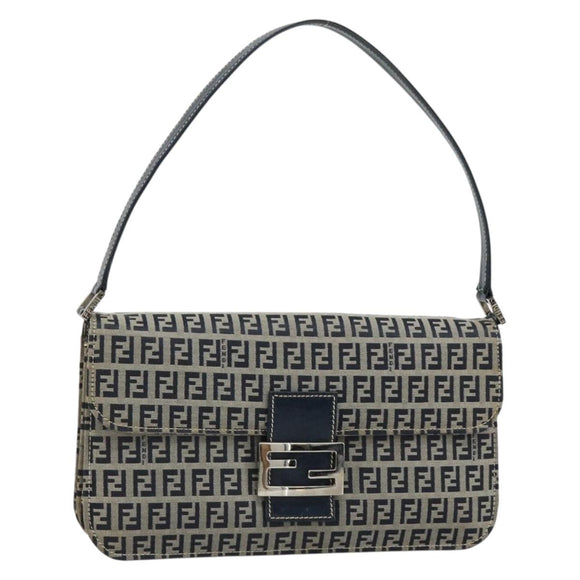 FENDI Zucchino Canvas Umhängetasche Navy Silber Auth 182201V