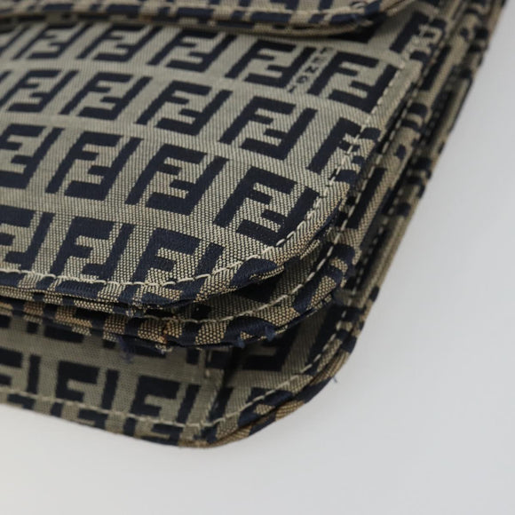 FENDI Zucchino Canvas Umhängetasche Navy Silber Auth 182201V