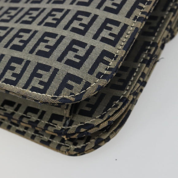 FENDI Zucchino Canvas Umhängetasche Navy Silber Auth 182201V