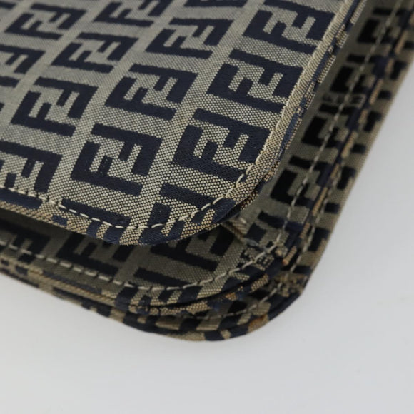 FENDI Zucchino Canvas Umhängetasche Navy Silber Auth 182201V