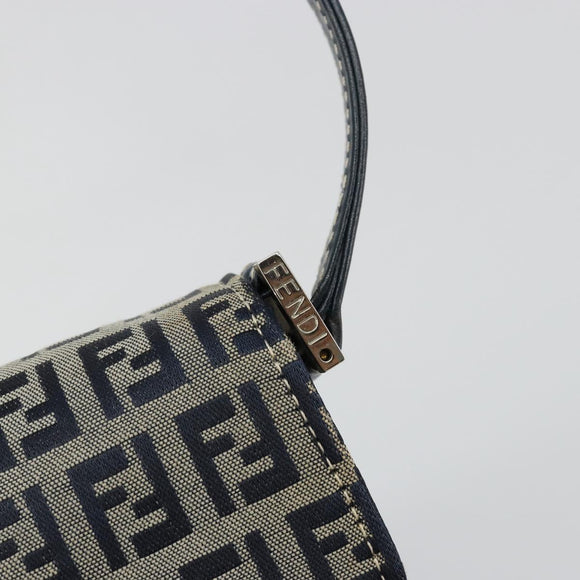FENDI Zucchino Canvas Umhängetasche Navy Silber Auth 182201V