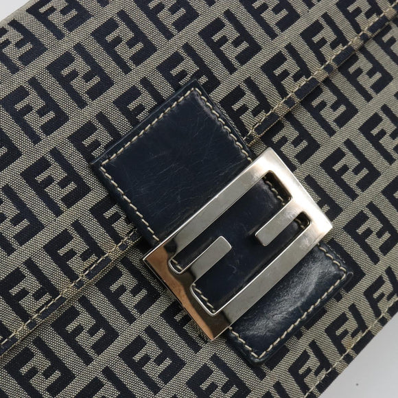 FENDI Zucchino Canvas Umhängetasche Navy Silber Auth 182201V