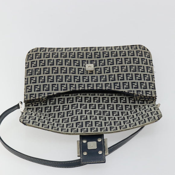 FENDI Zucchino Canvas Umhängetasche Navy Silber Auth 182201V