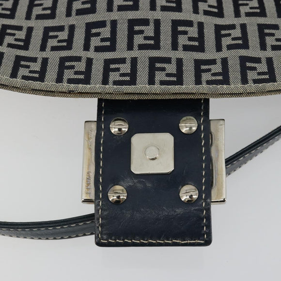 FENDI Zucchino Canvas Umhängetasche Navy Silber Auth 182201V