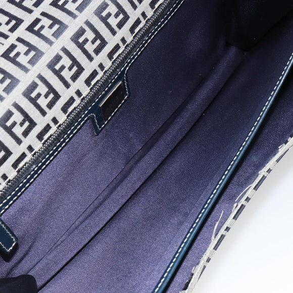 FENDI Zucchino Canvas Umhängetasche Navy Silber Auth 182201V