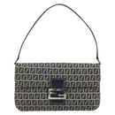 FENDI Zucchino Canvas Umhängetasche Navy Silber Auth 182201V-2