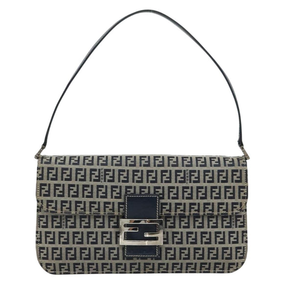FENDI Zucchino Canvas Umhängetasche Navy Silber Auth 182201V