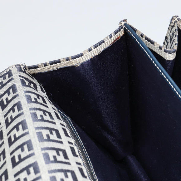 FENDI Zucchino Canvas Umhängetasche Navy Silber Auth 182201V