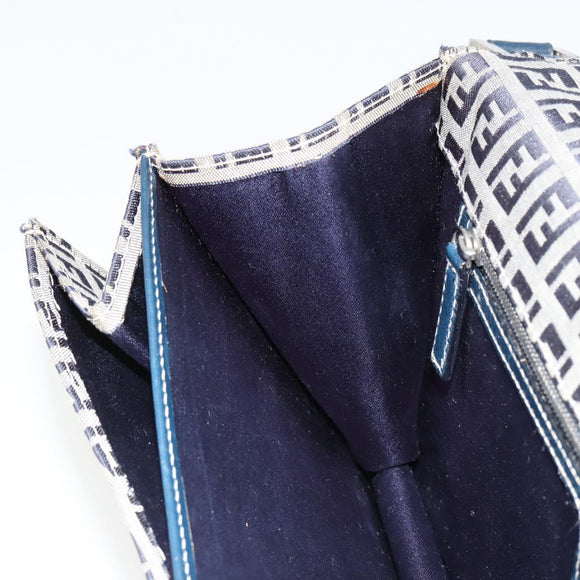 FENDI Zucchino Canvas Umhängetasche Navy Silber Auth 182201V