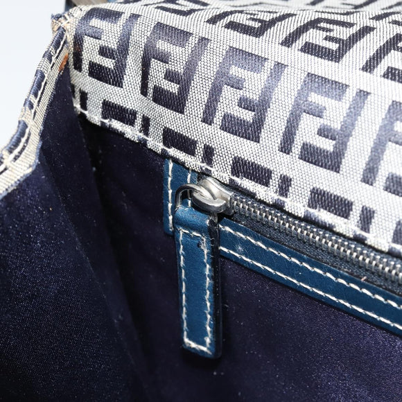 FENDI Zucchino Canvas Umhängetasche Navy Silber Auth 182201V