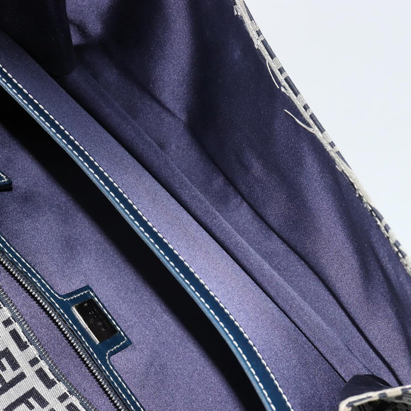 FENDI Zucchino Canvas Umhängetasche Navy Silber Auth 182201V