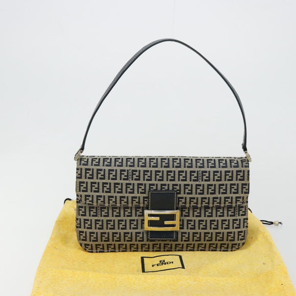 FENDI Zucchino Canvas Umhängetasche Navy Silber Auth 182201V