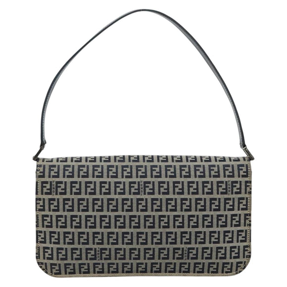 FENDI Zucchino Canvas Umhängetasche Navy Silber Auth 182201V