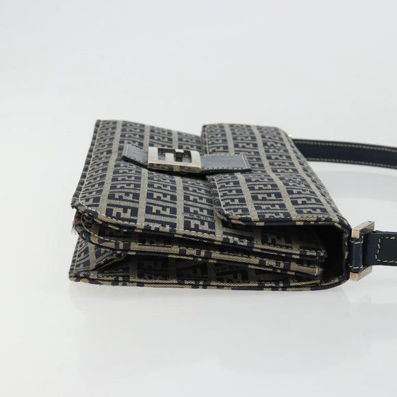 FENDI Zucchino Canvas Umhängetasche Navy Silber Auth 182201V