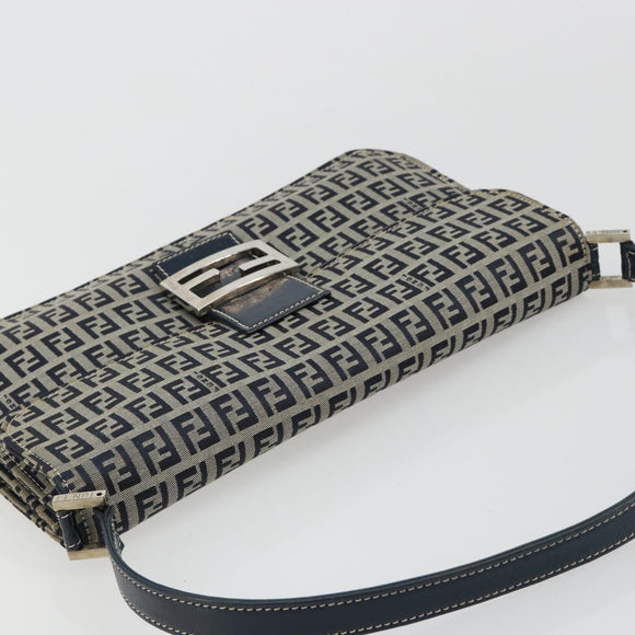 FENDI Zucchino Canvas Umhängetasche Navy Silber Auth 182201V