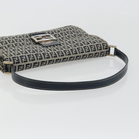 FENDI Zucchino Canvas Umhängetasche Navy Silber Auth 182201V