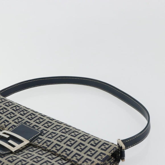 FENDI Zucchino Canvas Umhängetasche Navy Silber Auth 182201V