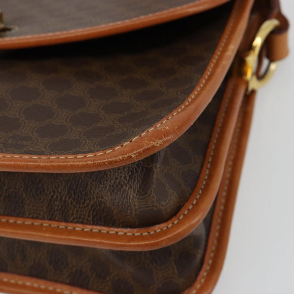 CELINE Macadam Canvas Shoulder Bag PVC Leather Brown Gold Auth 182202A