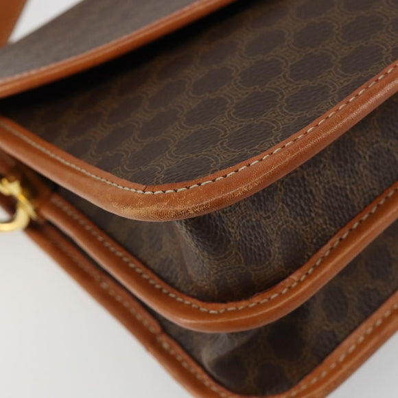 CELINE Macadam Canvas Shoulder Bag PVC Leather Brown Gold Auth 182202A
