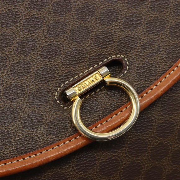 CELINE Macadam Canvas Shoulder Bag PVC Leather Brown Gold Auth 182202A