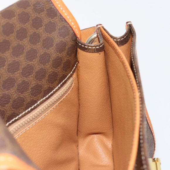 CELINE Macadam Canvas Shoulder Bag PVC Leather Brown Gold Auth 182202A
