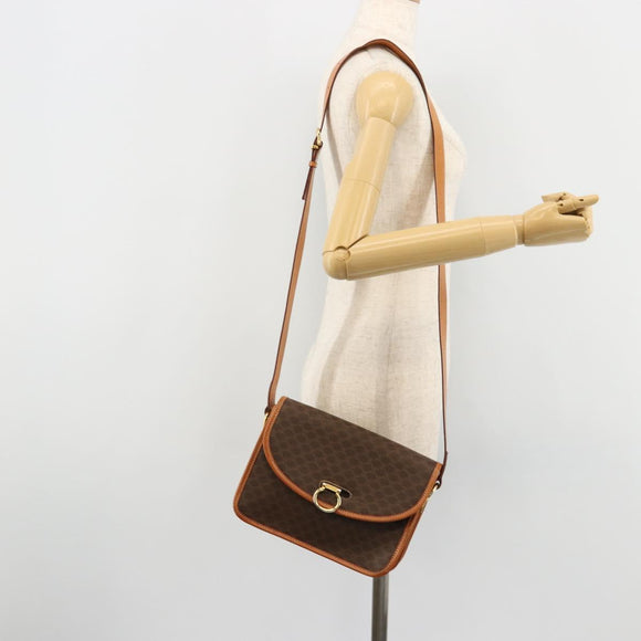 CELINE Macadam Canvas Shoulder Bag PVC Leather Brown Gold Auth 182202A
