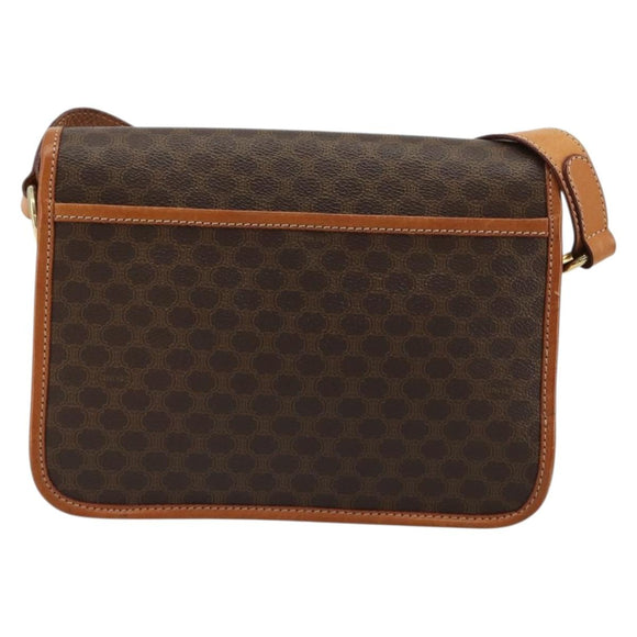 CELINE Macadam Canvas Shoulder Bag PVC Leather Brown Gold Auth 182202A