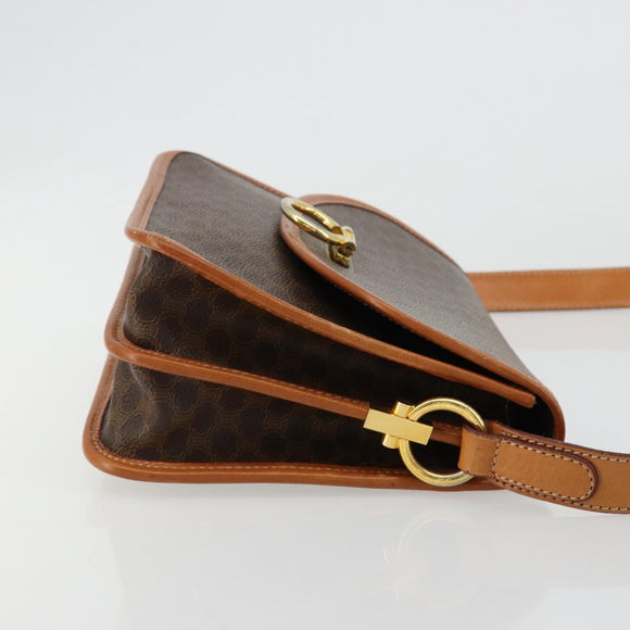 CELINE Macadam Canvas Shoulder Bag PVC Leather Brown Gold Auth 182202A