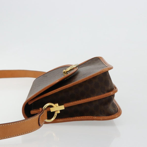 CELINE Macadam Canvas Shoulder Bag PVC Leather Brown Gold Auth 182202A