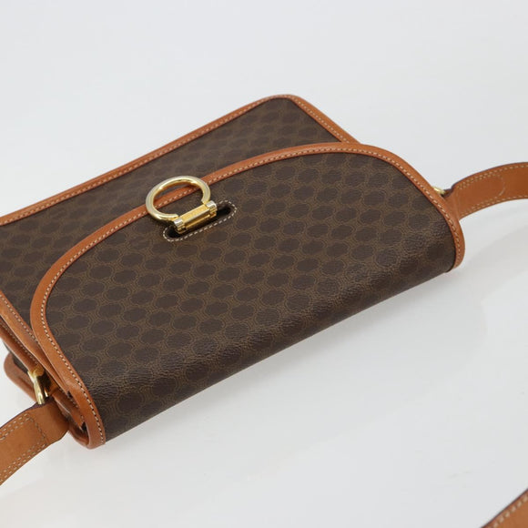 CELINE Macadam Canvas Shoulder Bag PVC Leather Brown Gold Auth 182202A