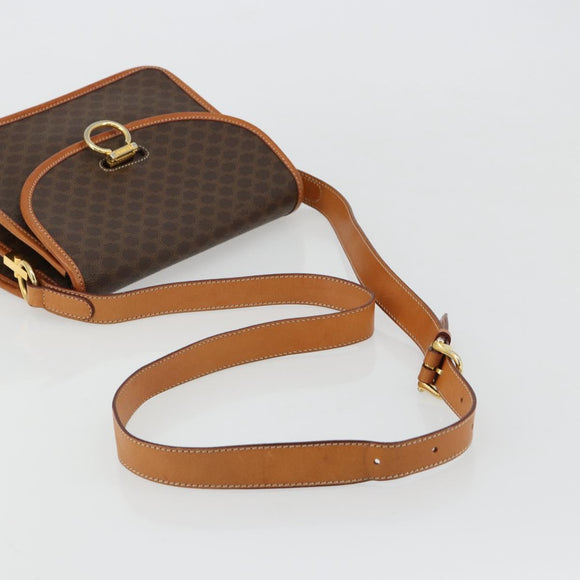CELINE Macadam Canvas Shoulder Bag PVC Leather Brown Gold Auth 182202A