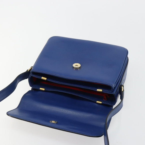 CELINE Circle Shoulder Bag Leather Blue Gold Auth 182203A