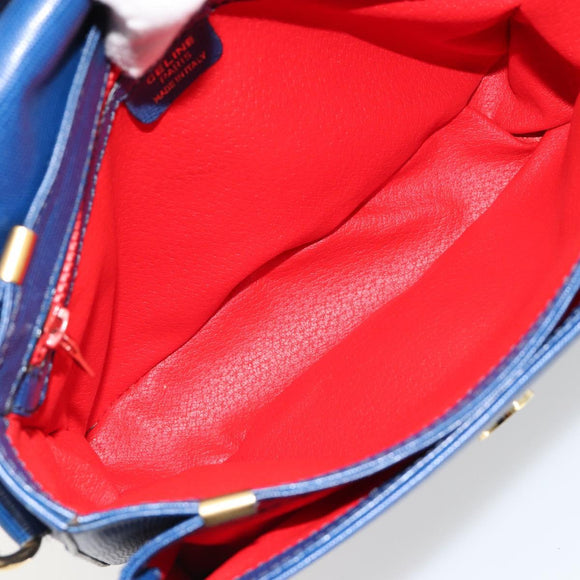 CELINE Circle Shoulder Bag Leather Blue Gold Auth 182203A