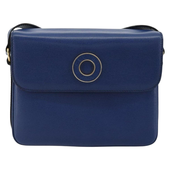 CELINE Circle Shoulder Bag Leather Blue Gold Auth 182203A