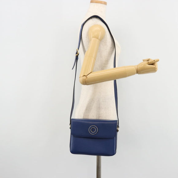CELINE Circle Shoulder Bag Leather Blue Gold Auth 182203A