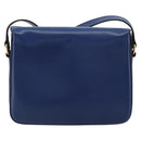 CELINE Circle Shoulder Bag Leather Blue Gold Auth 182203A-3