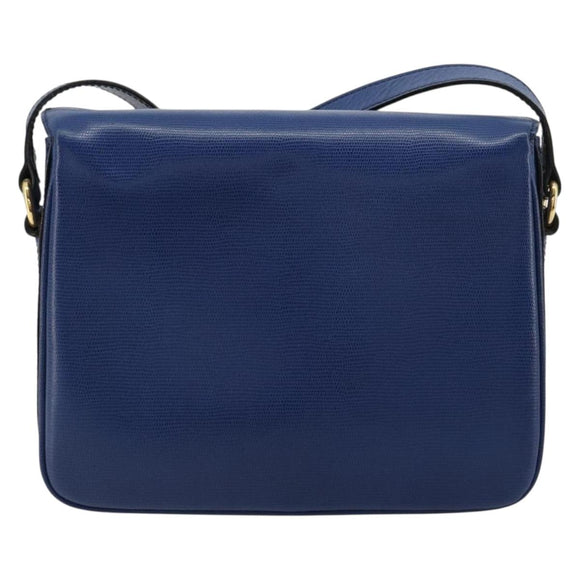 CELINE Circle Shoulder Bag Leather Blue Gold Auth 182203A
