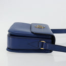 CELINE Circle Shoulder Bag Leather Blue Gold Auth 182203A-4
