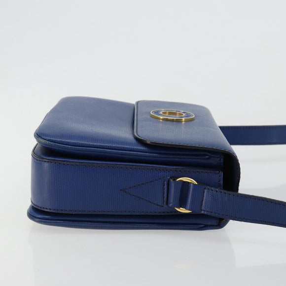 CELINE Circle Shoulder Bag Leather Blue Gold Auth 182203A