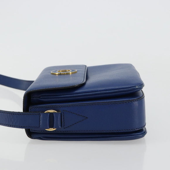CELINE Circle Shoulder Bag Leather Blue Gold Auth 182203A