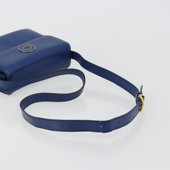 CELINE Circle Shoulder Bag Leather Blue Gold Auth 182203A