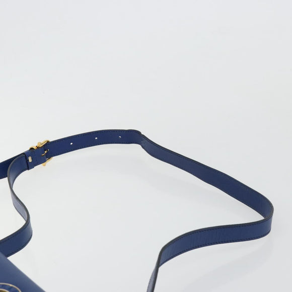 CELINE Circle Shoulder Bag Leather Blue Gold Auth 182203A