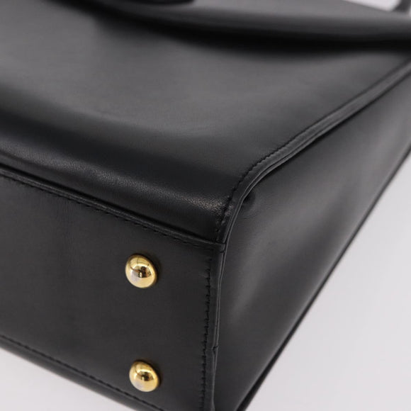 GIVENCHY Hand Bag Leather Black Gold Auth 182204A