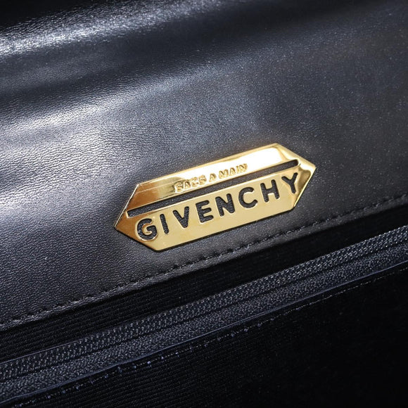 GIVENCHY Hand Bag Leather Black Gold Auth 182204A