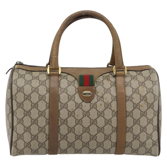 GUCCI GG Supreme Web Sherry Line Hand Bag PVC Beige Gold 39 02 007 Auth 182206